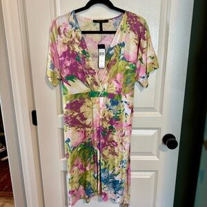 BCBGMaxAzria Multicolor Floral Midi Dress With Belt